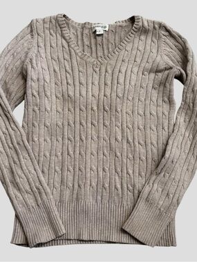 St Johns Bay Cable Knit Layering V-Neck Sweater in Taupe